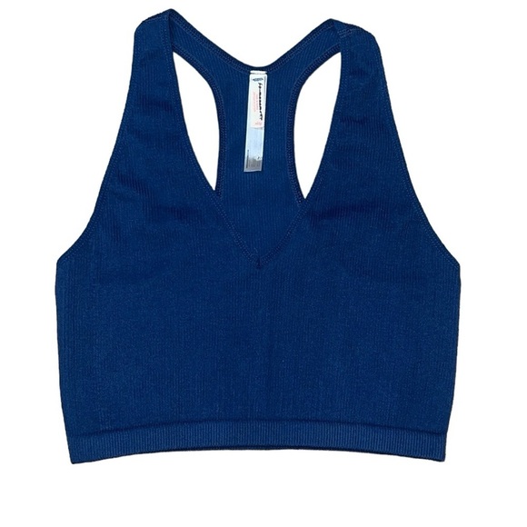 🏀Free People FP Movement The Free Throw Long Crop Tank Varsity Blue Tan XS XL - Picture 5 of 15